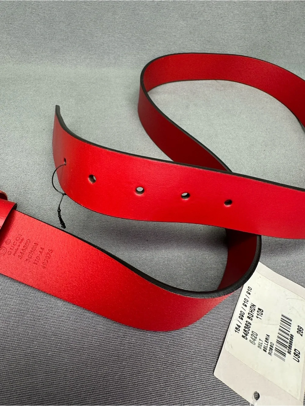 Authentic Men's Gucci Red Selleria Interlocking G Leather Buckle Belt 546389